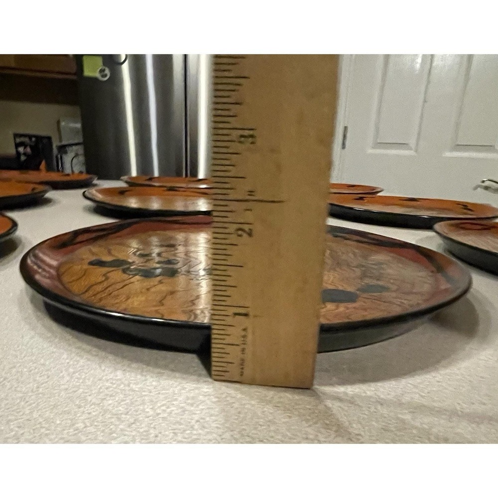 Set Of 3 Vintage Round 10" Japanese Wood Serving Tea Tray Plate Oriental Decor - Picture 15 of 16